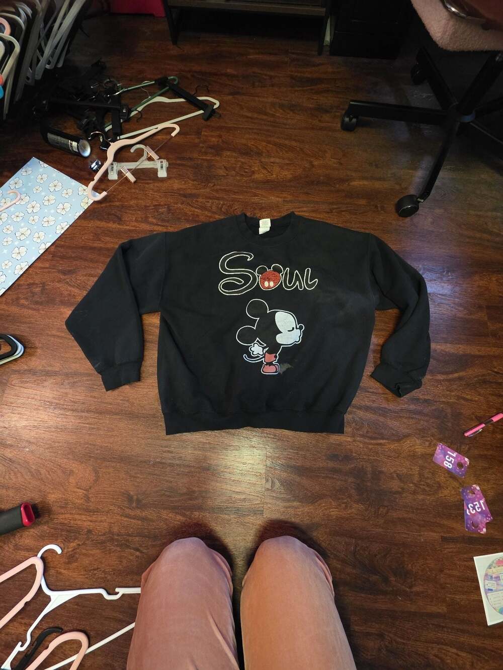 Disney Mickey Mouse Soul Graphic Sweatshirt XL Black Y2K Gildan Heavy Blend